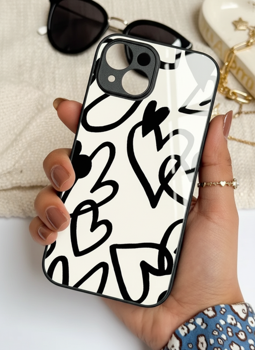 Black Heart Premium Glass Back Cover For iPhone 11-17 Models