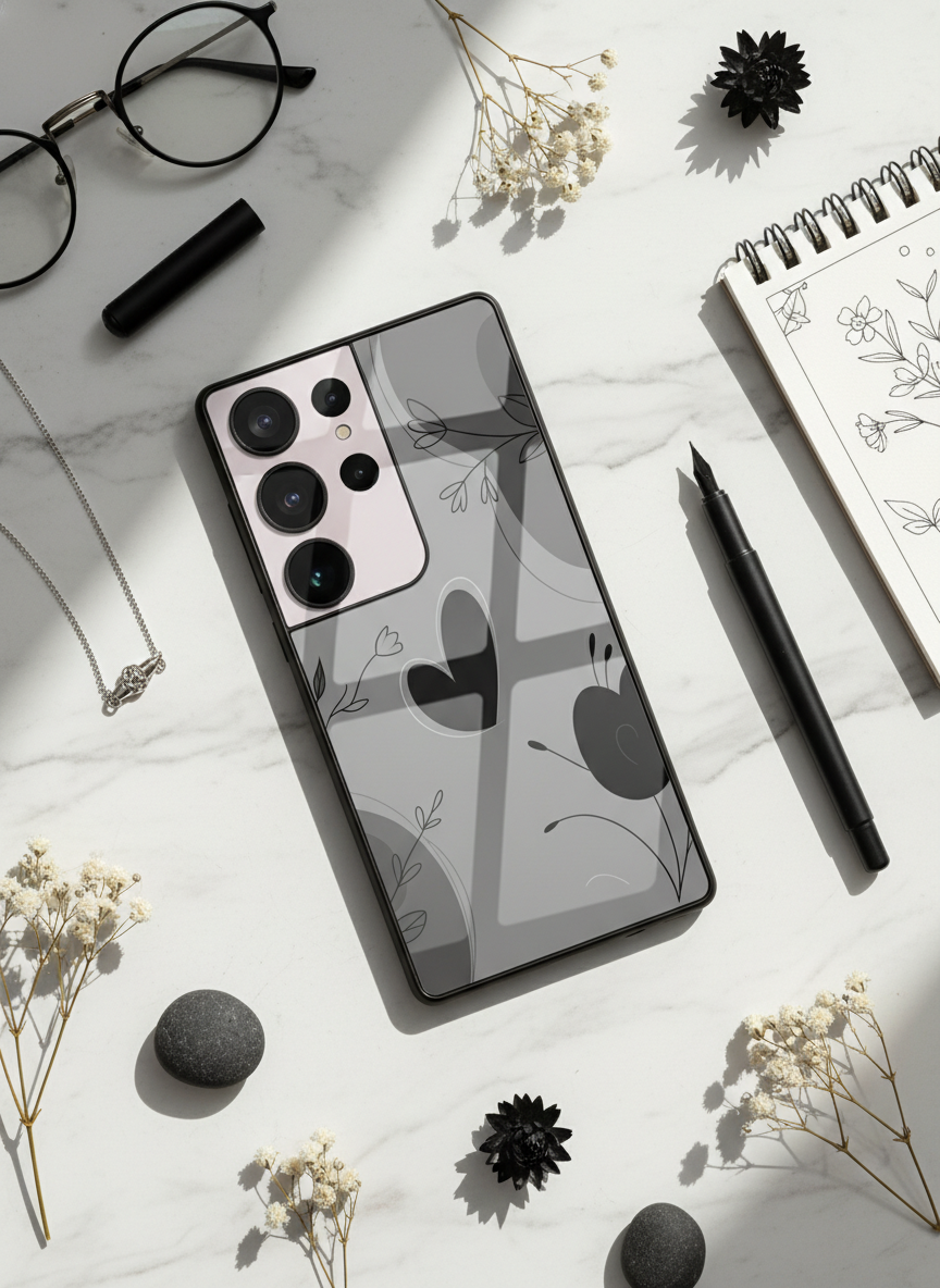 Muted Heart Premium Glass Back Cover For Galaxy S, A, M & F Series