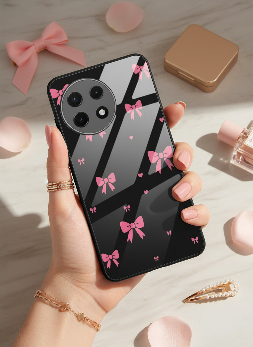 Glam Bow Premium Glass Back Cover For One Plus 13, 12, 11, 10, Nord Series