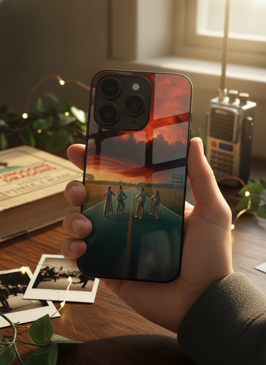 STRANGER THINGS- The Four Riders Premium Glass Back Cover For iPhone 11-17 Models