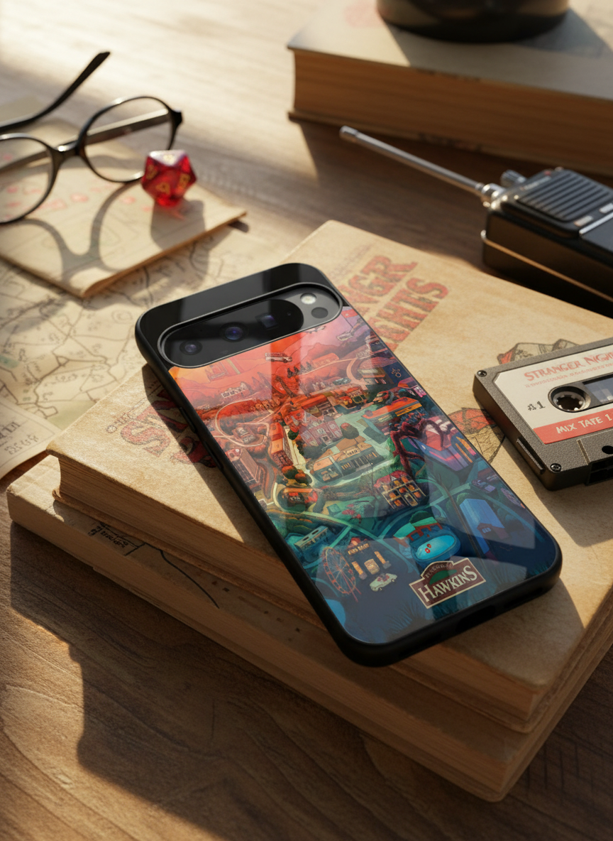 STRANGER THINGS- Hawkins Cinematic Map Premium Glass Back Cover For Google Pixel 7,8,9,10 Series
