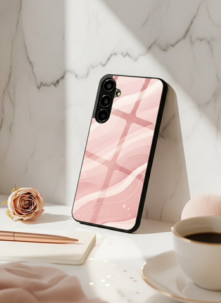 Rose Wave Premium Glass Back Cover For Galaxy S, A, M & F Series