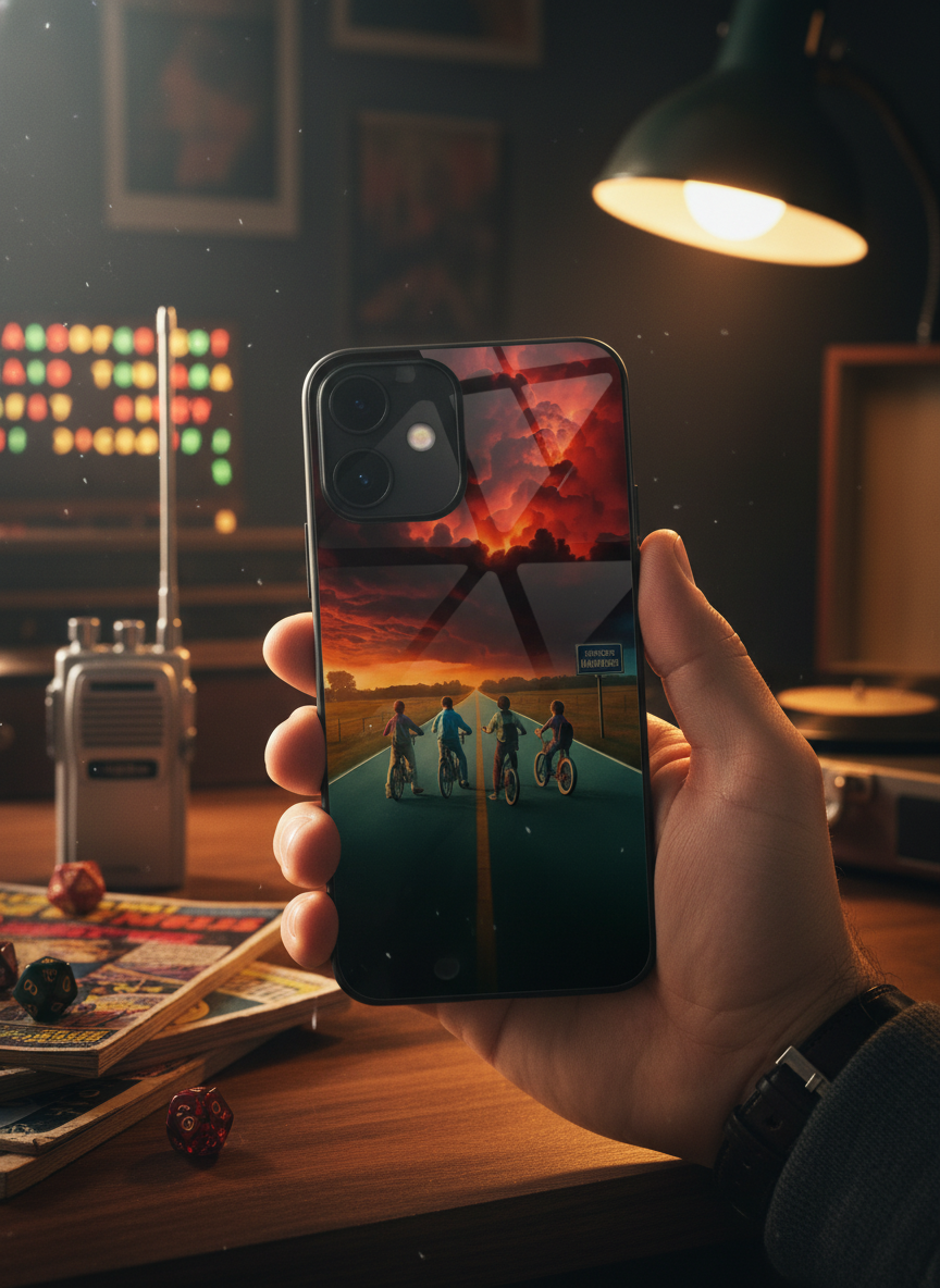 STRANGER THINGS- The Four Riders Premium Glass Back Cover For iPhone 11-17 Models