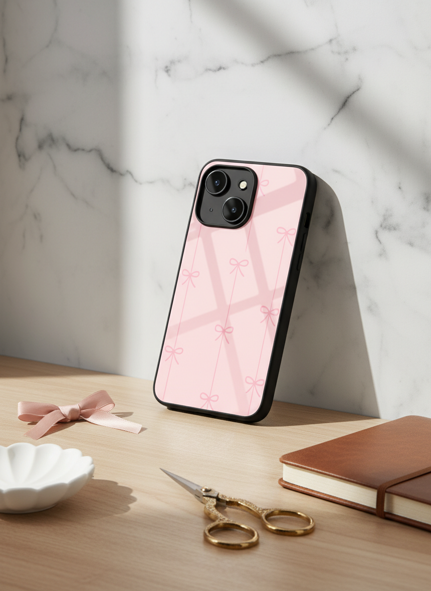 Bows Stripes Premium Glass Back Cover For iPhone 11-17 Models