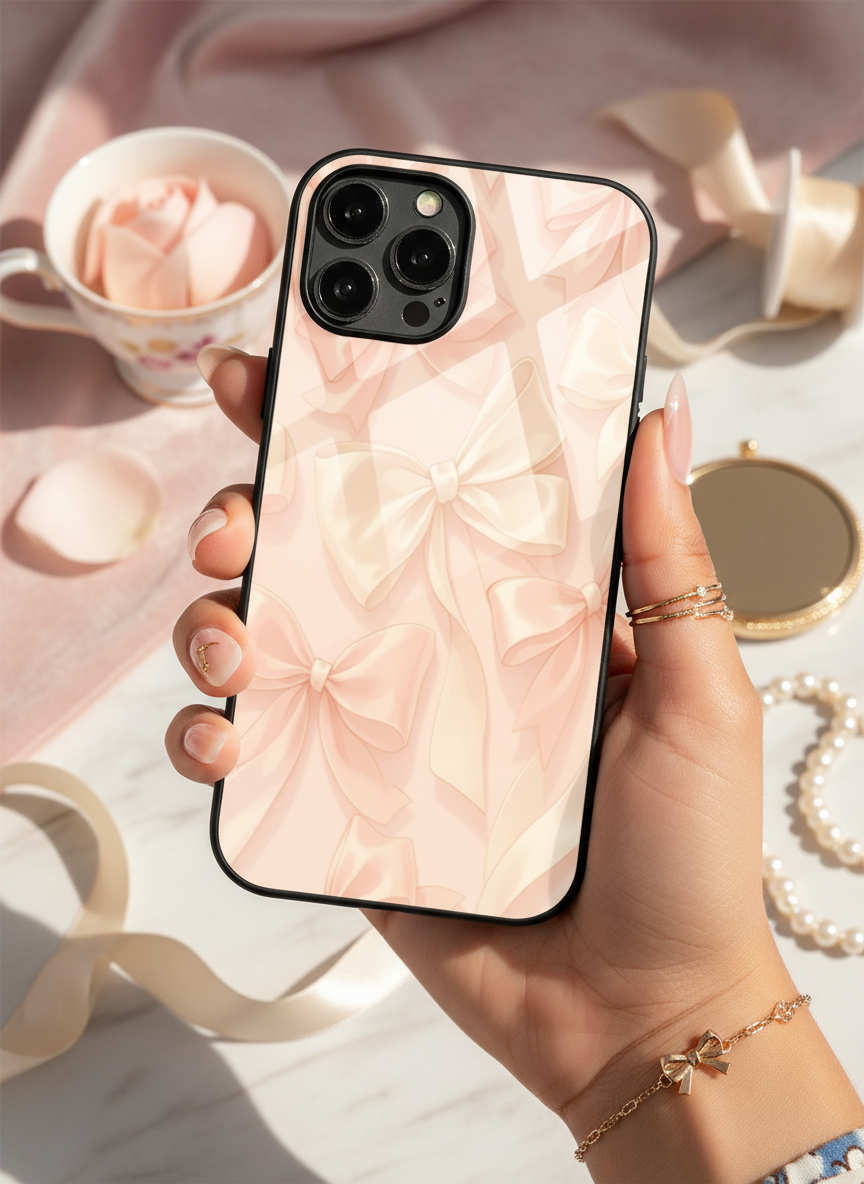 Silky Bows Sketch Premium Glass Back Cover For iPhone 11-17 Models
