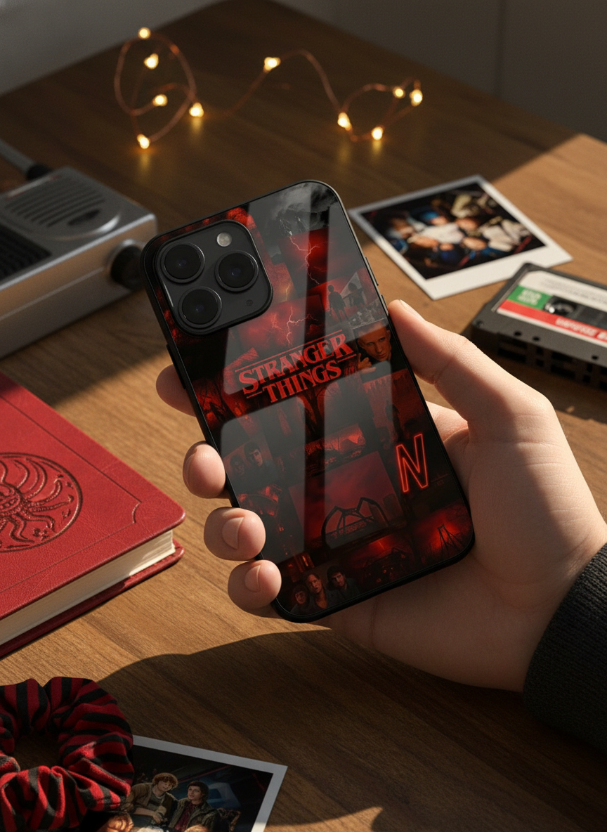 STRANGER THINGS- Red Realm Edit Premium Glass Back Cover For iPhone 11-17 Models