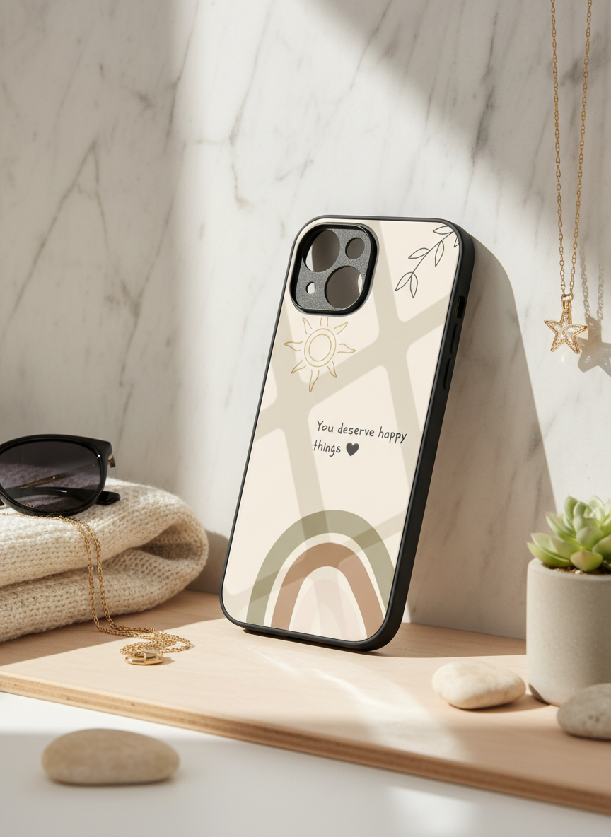 Happy Things Premium Glass Back Cover For iPhone 11-17 Models