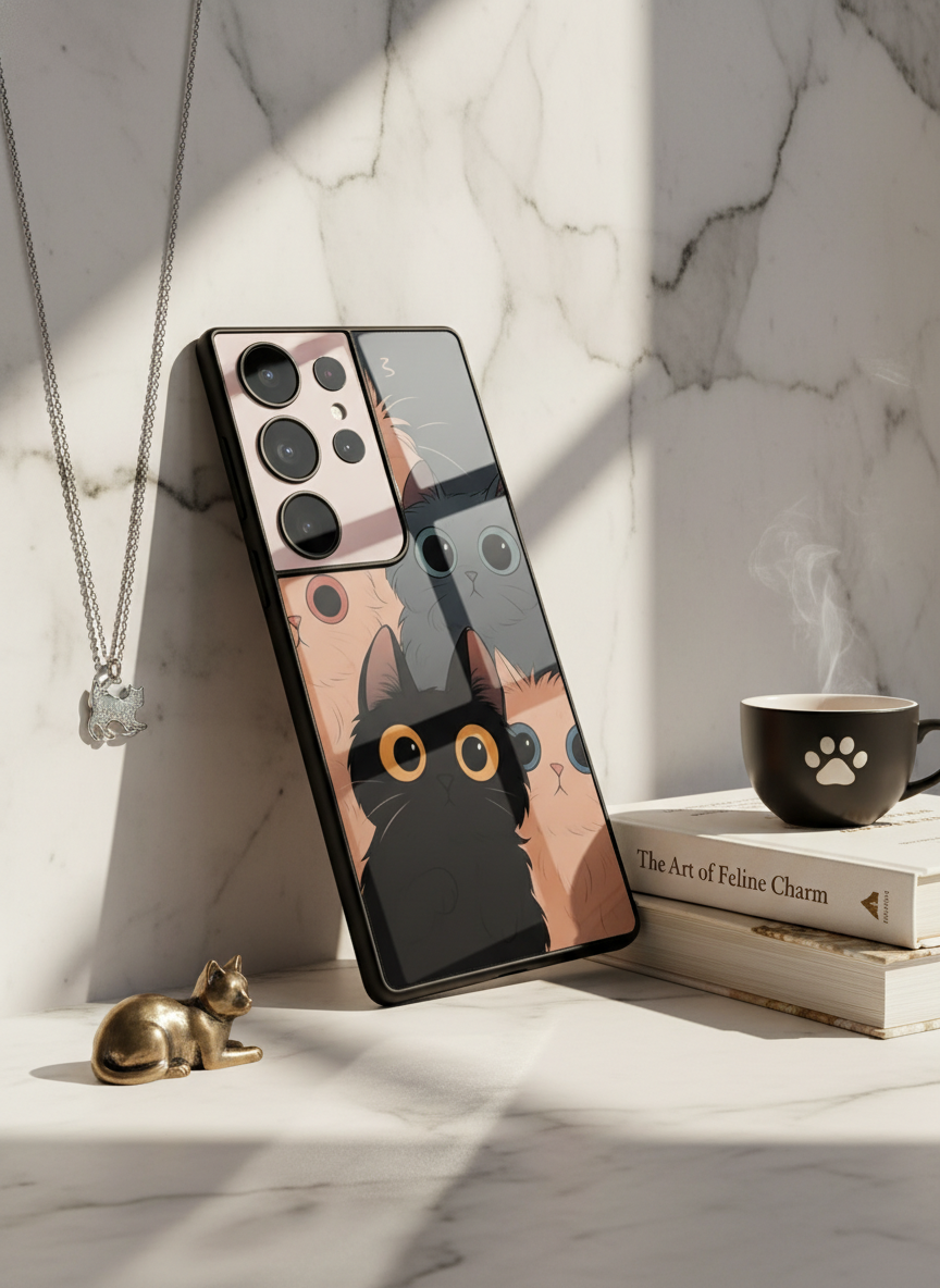 Kitty Mania  Premium Glass Back Cover For Galaxy S, A, M & F Series