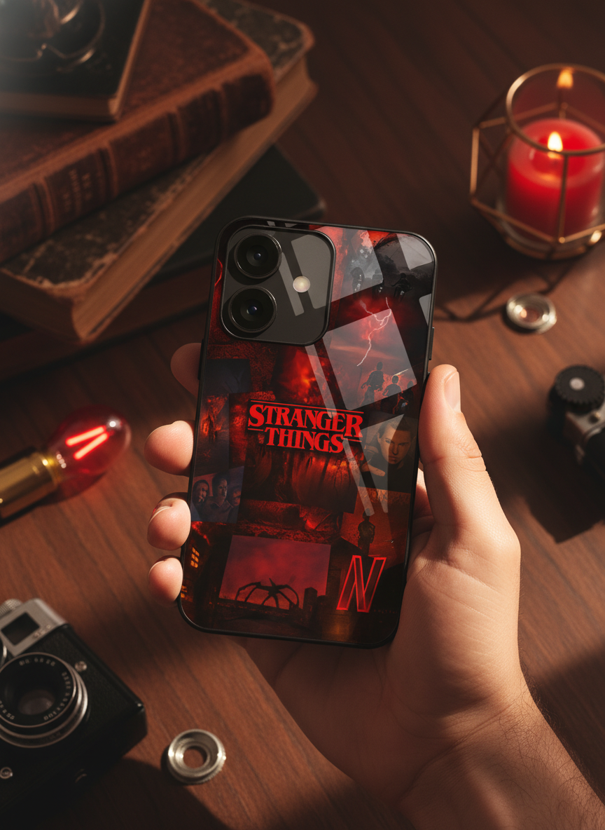 STRANGER THINGS- Red Realm Edit Premium Glass Back Cover For iPhone 11-17 Models