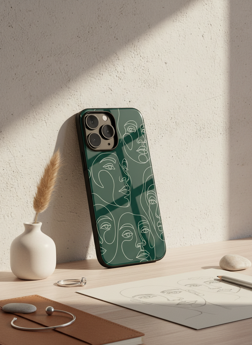 Line Art Lady  Premium Glass Back Cover For iPhone 11-17 Models