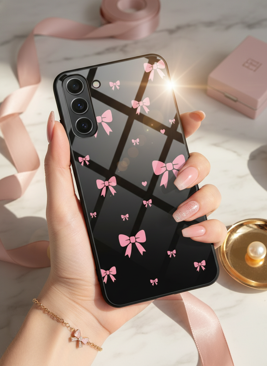 Dark Aesthetic Bows Premium Glass Back Cover For Galaxy S, A, M & F Series