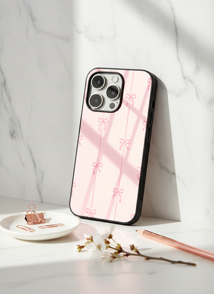 Bows Stripes Premium Glass Back Cover For iPhone 11-17 Models
