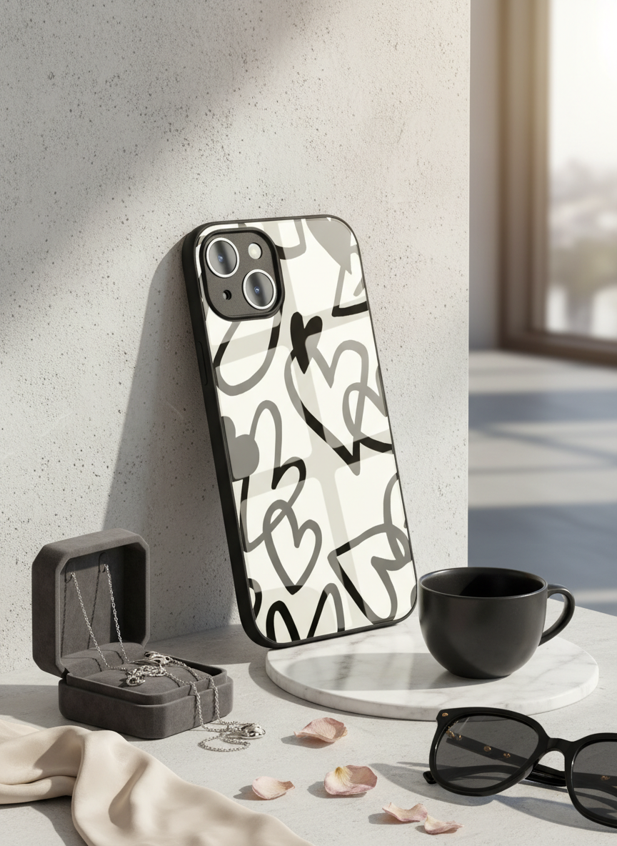 Black Heart Premium Glass Back Cover For iPhone 11-17 Models