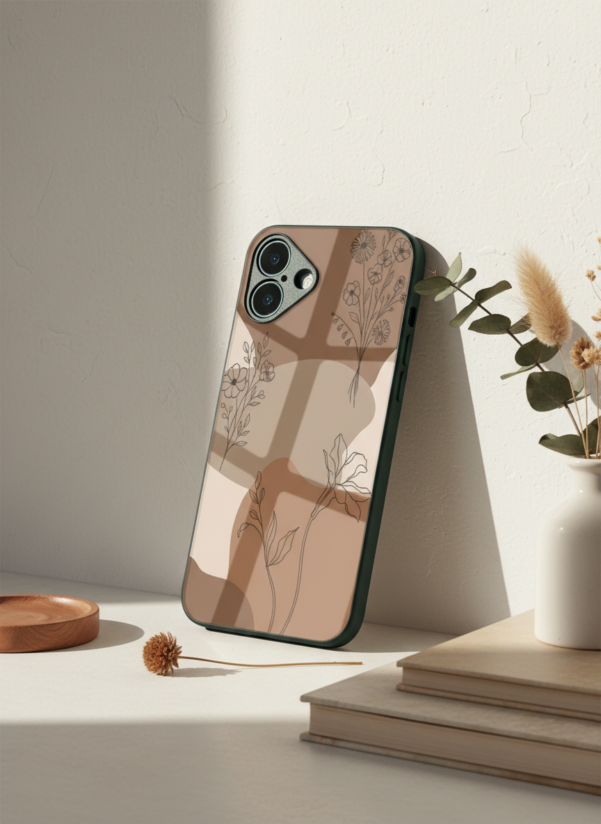 Earthy Petals Premium Glass Back Cover For iPhone 11-17 Models