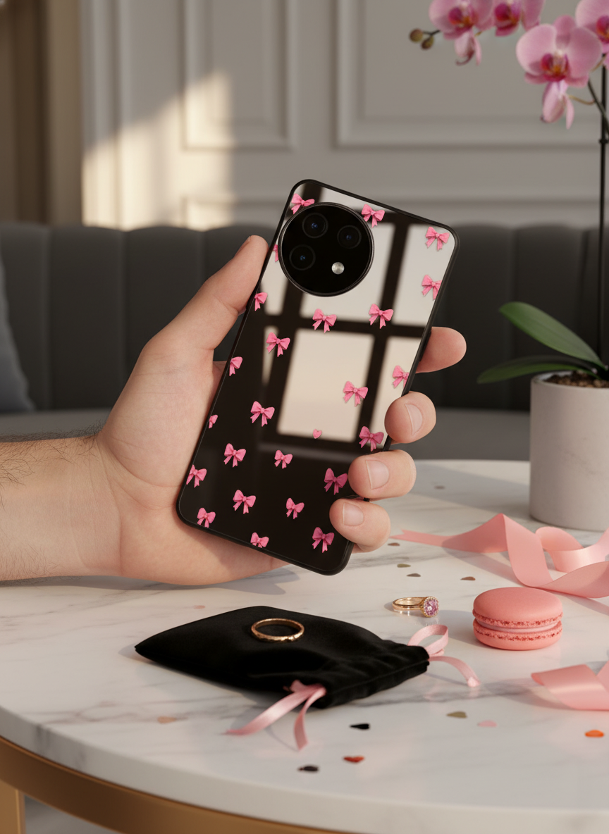 Dark Aesthetic Bows Premium Glass Back Cover For One Plus 13, 12, 11, 10, Nord Series