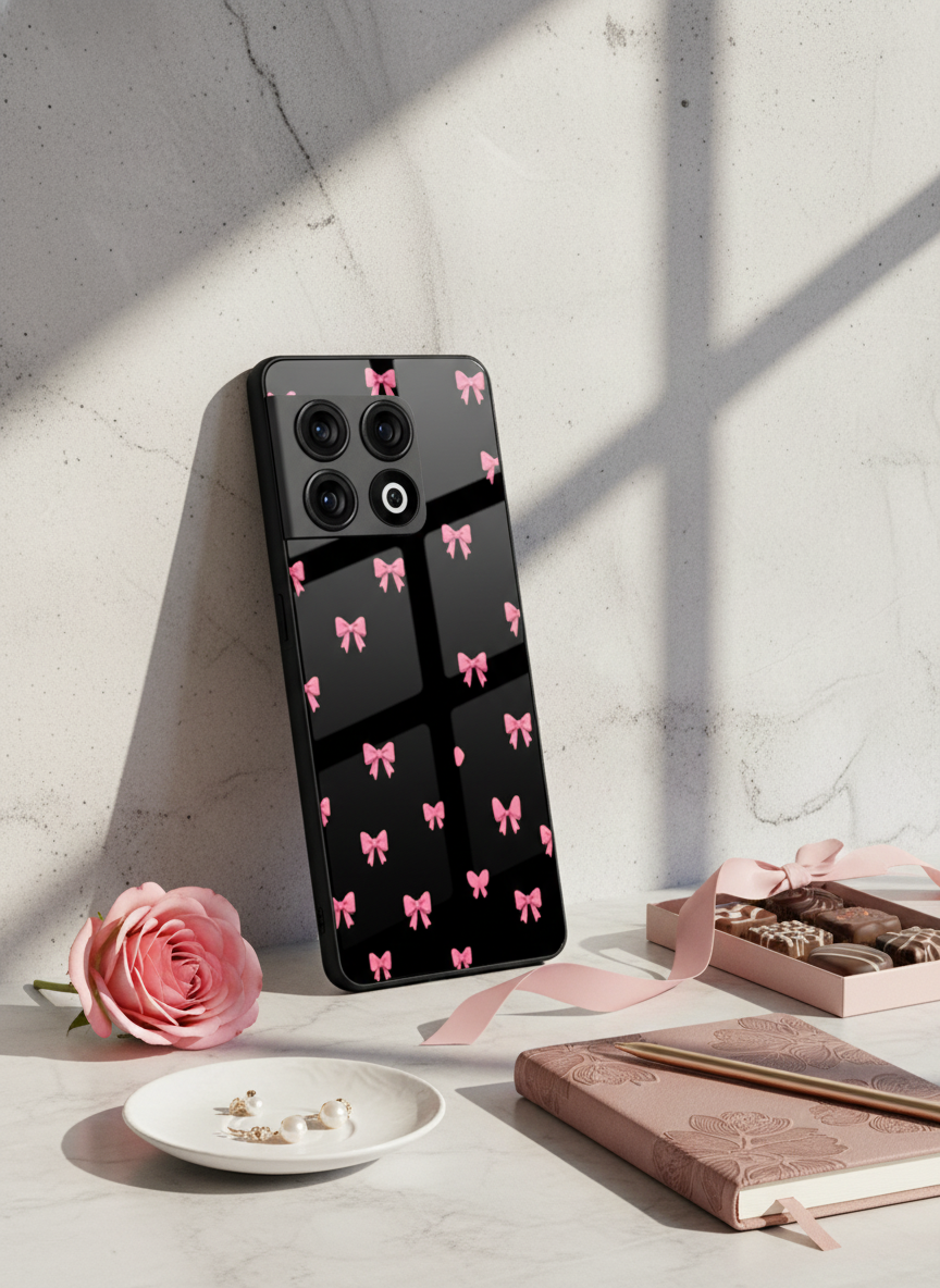 Dark Aesthetic Bows Premium Glass Back Cover For One Plus 13, 12, 11, 10, Nord Series