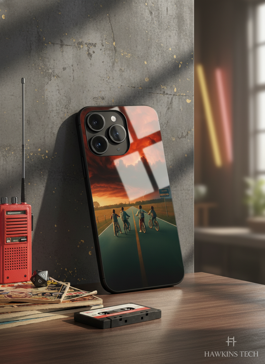STRANGER THINGS- The Four Riders Premium Glass Back Cover For iPhone 11-17 Models