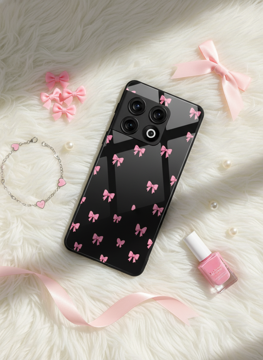 Dark Aesthetic Bows Premium Glass Back Cover For One Plus 13, 12, 11, 10, Nord Series