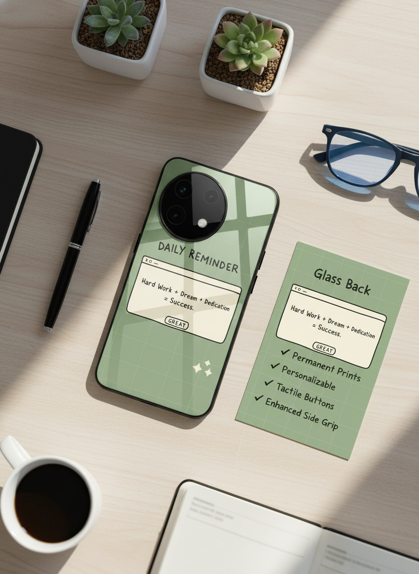 Daily Reminder-Sage Green Premium Glass Back Cover For One Plus 13, 12, 11, 10, Nord Series