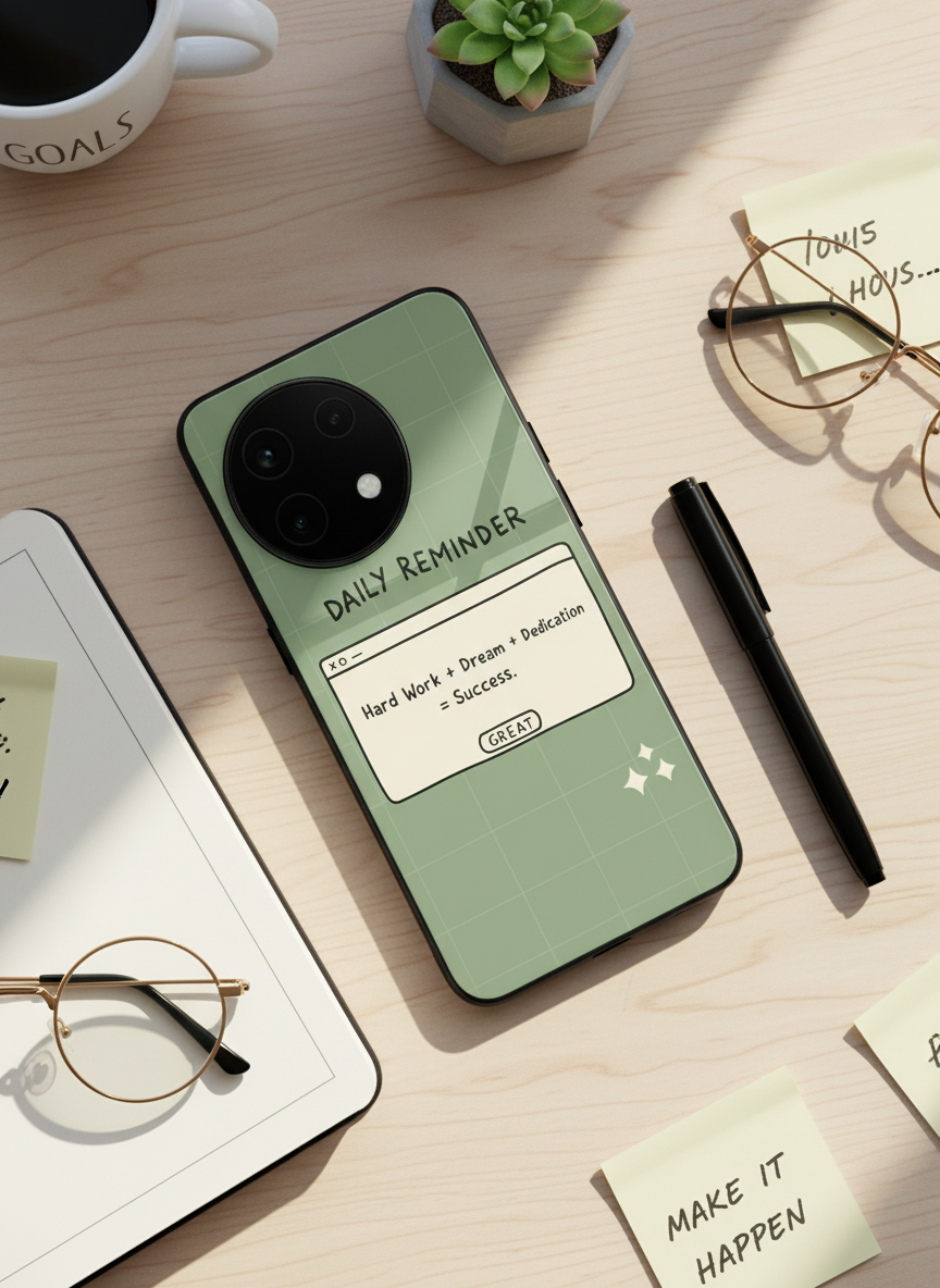 Daily Reminder-Sage Green Premium Glass Back Cover For One Plus 13, 12, 11, 10, Nord Series