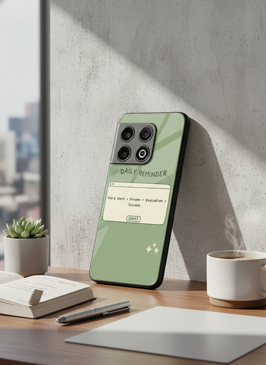 Daily Reminder-Sage Green Premium Glass Back Cover For One Plus 13, 12, 11, 10, Nord Series