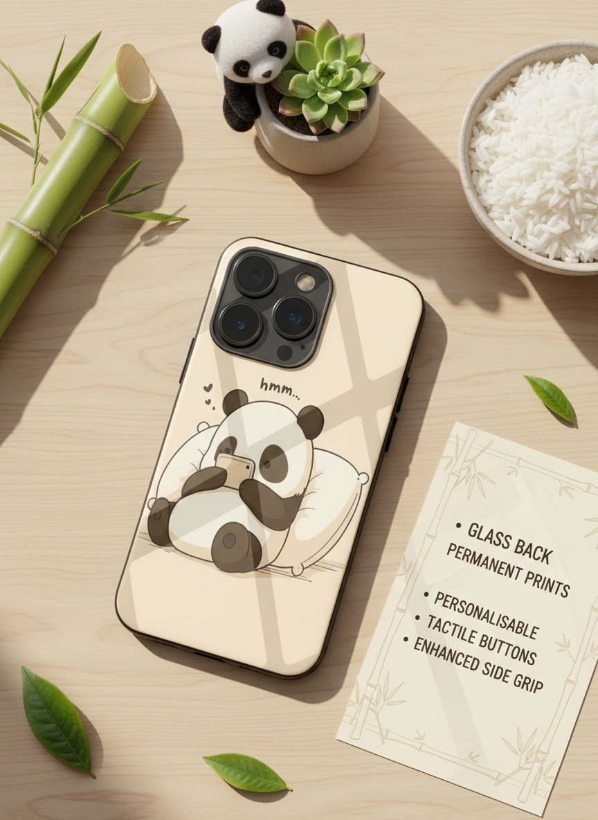 Hmm Panda Premium Glass Back Cover For iPhone 11-17 Models