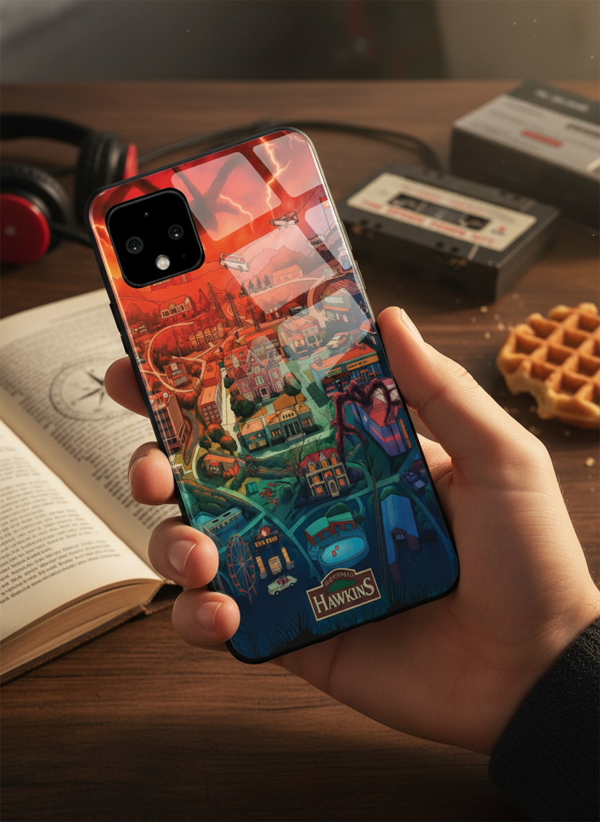 STRANGER THINGS- Hawkins Cinematic Map Premium Glass Back Cover For Google Pixel 7,8,9,10 Series