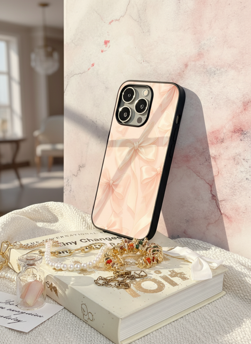 Silky Bows Sketch Premium Glass Back Cover For iPhone 11-17 Models