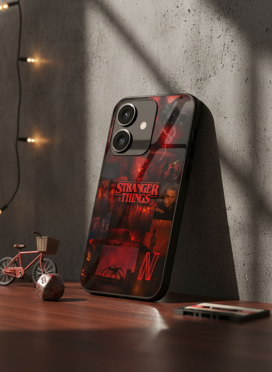 STRANGER THINGS- Red Realm Edit Premium Glass Back Cover For iPhone 11-17 Models