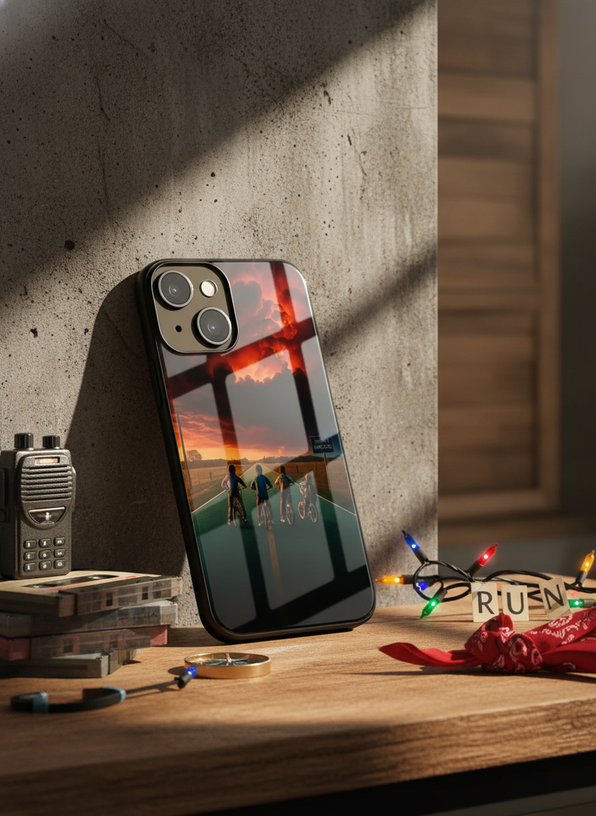 STRANGER THINGS- The Four Riders Premium Glass Back Cover For iPhone 11-17 Models