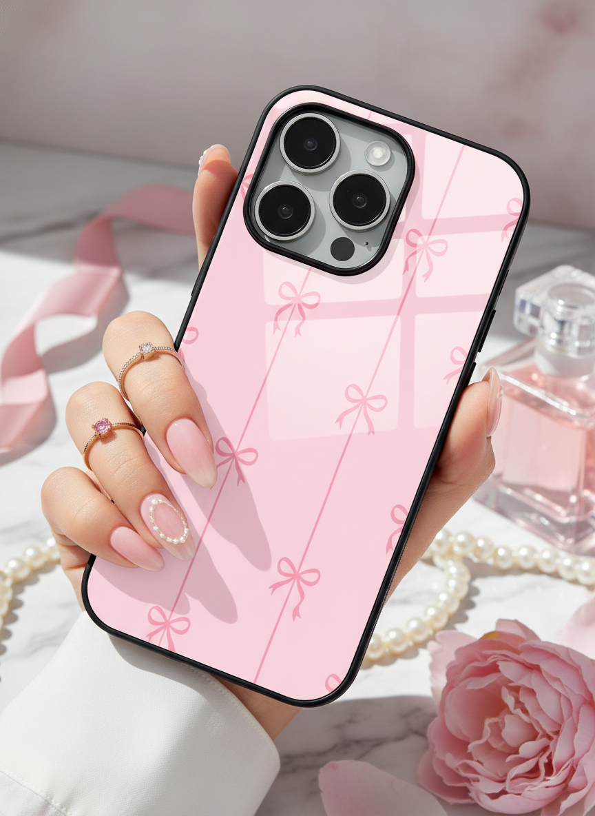 Bows Stripes Premium Glass Back Cover For iPhone 11-17 Models