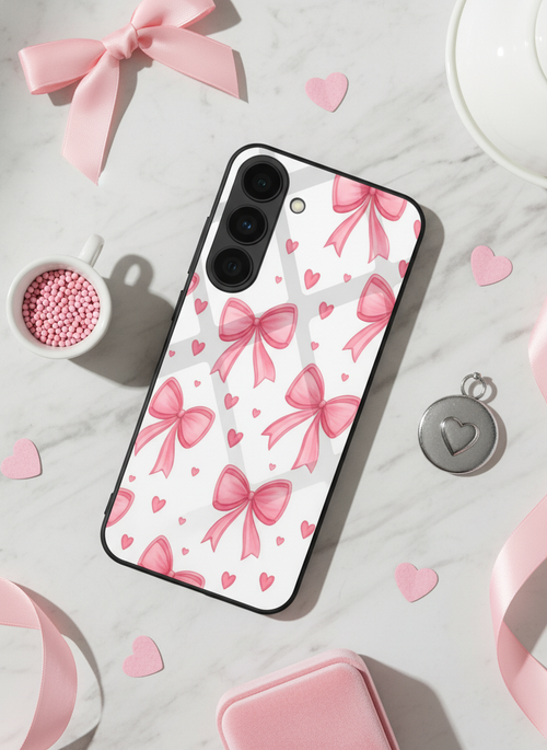 Bow Bliss Premium Glass Back Cover For Galaxy S, A, M & F Series