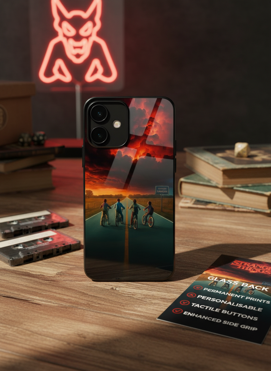 STRANGER THINGS- The Four Riders Premium Glass Back Cover For iPhone 11-17 Models
