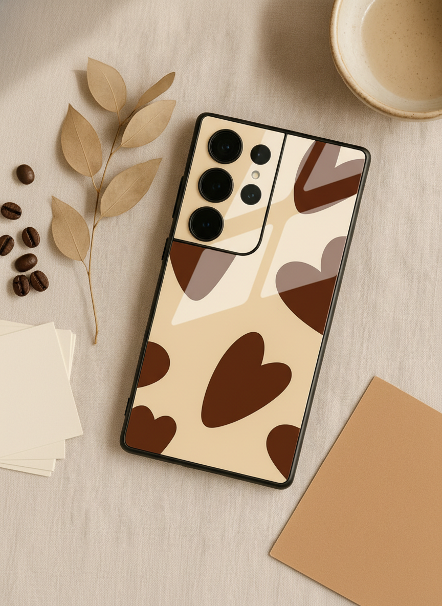 Chocolate Hearts  Premium Glass Back Cover For Galaxy S, A, M & F Series