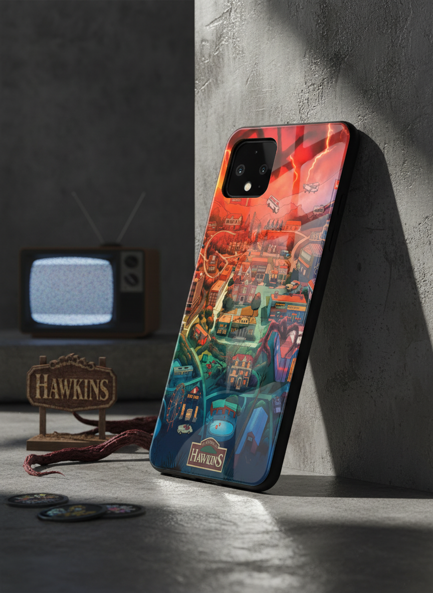 STRANGER THINGS- Hawkins Cinematic Map Premium Glass Back Cover For Google Pixel 7,8,9,10 Series