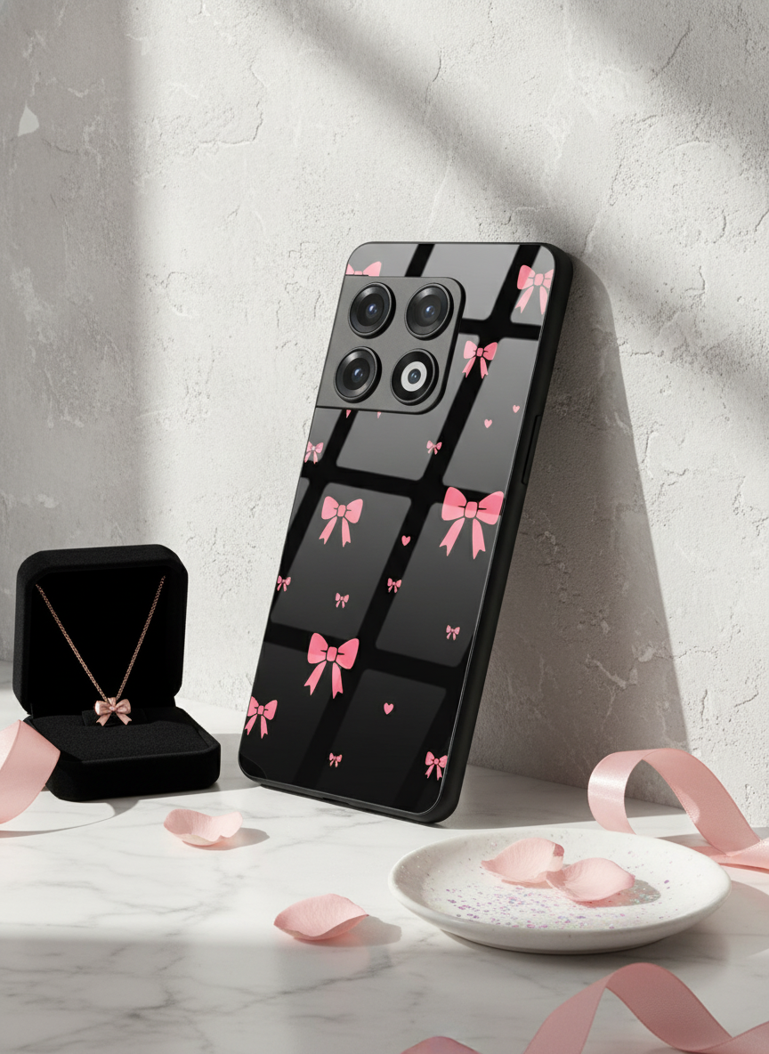 Glam Bow Premium Glass Back Cover For One Plus 13, 12, 11, 10, Nord Series