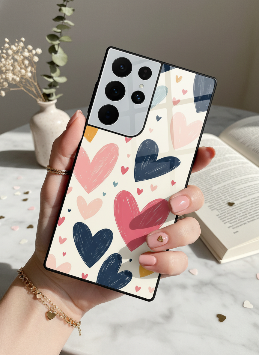 Painted Love Premium Glass Back Cover For Galaxy S, A, M & F Series