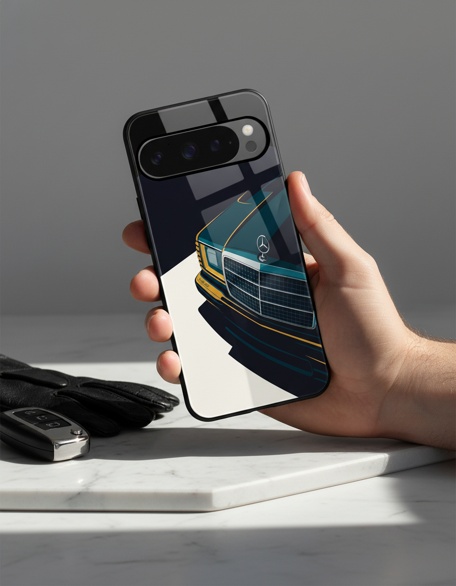 Minimal Car Sketch Premium Glass Back Cover For Google Pixel 7,8,9,10 Series