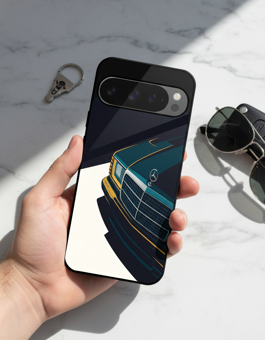 Minimal Car Sketch Premium Glass Back Cover For Google Pixel 7,8,9,10 Series