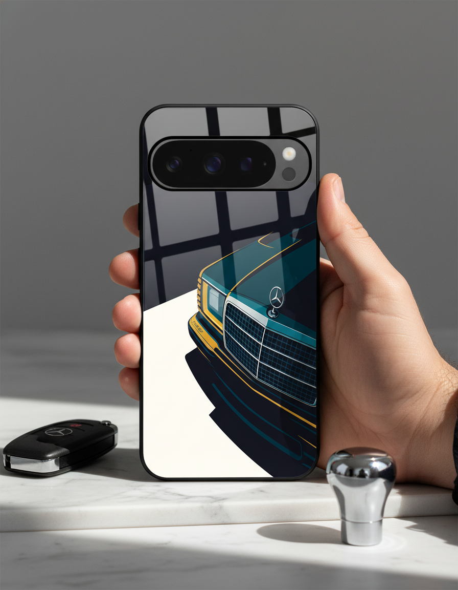 Minimal Car Sketch Premium Glass Back Cover For Google Pixel 7,8,9,10 Series