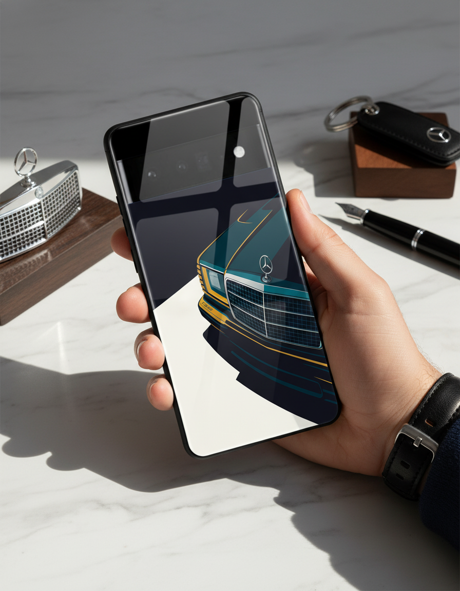 Minimal Car Sketch Premium Glass Back Cover For Google Pixel 7,8,9,10 Series
