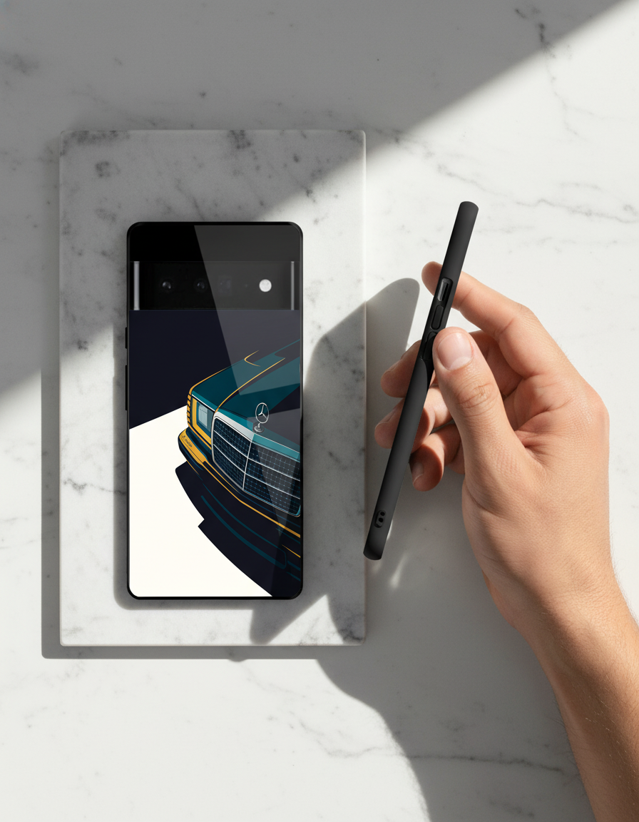 Minimal Car Sketch Premium Glass Back Cover For Google Pixel 7,8,9,10 Series