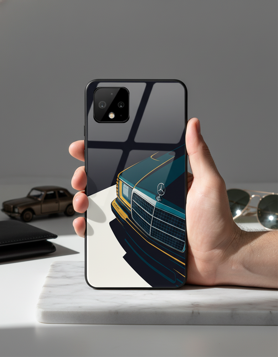 Minimal Car Sketch Premium Glass Back Cover For Google Pixel 7,8,9,10 Series
