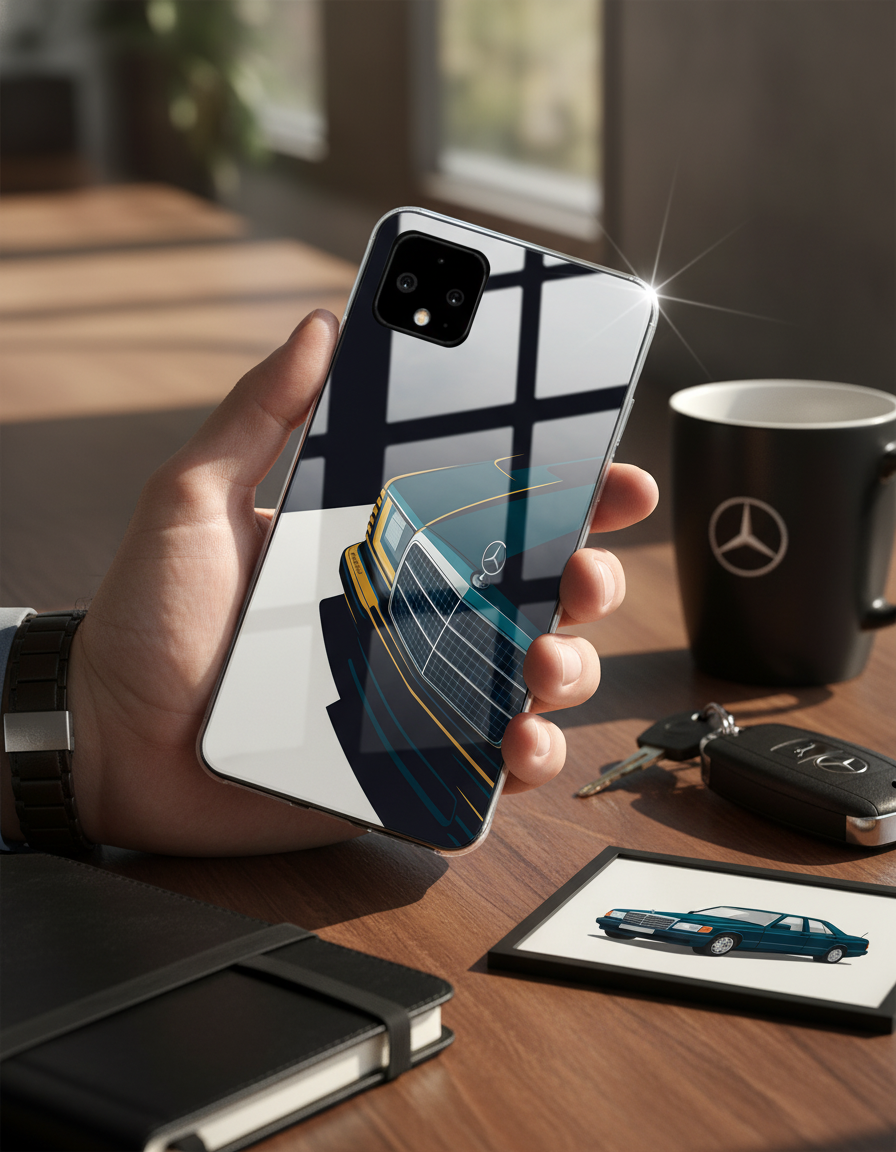 Minimal Car Sketch Premium Glass Back Cover For Google Pixel 7,8,9,10 Series