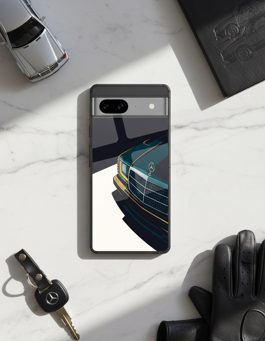 Minimal Car Sketch Premium Glass Back Cover For Google Pixel 7,8,9,10 Series
