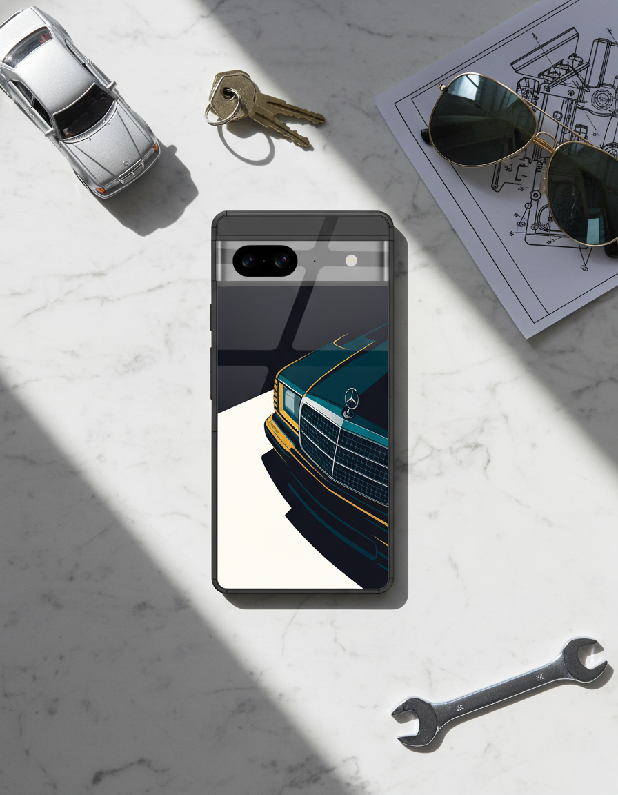 Minimal Car Sketch Premium Glass Back Cover For Google Pixel 7,8,9,10 Series