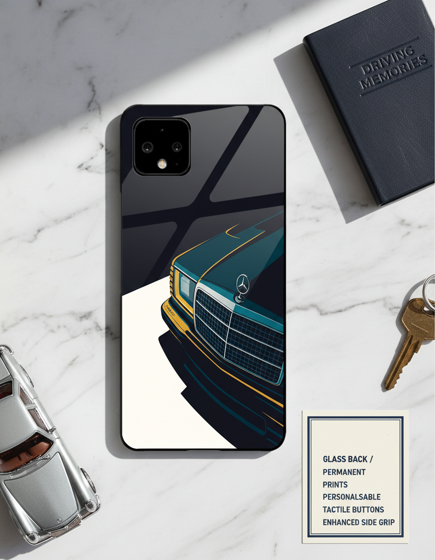 Minimal Car Sketch Premium Glass Back Cover For Google Pixel 7,8,9,10 Series