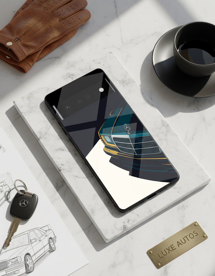 Minimal Car Sketch Premium Glass Back Cover For Google Pixel 7,8,9,10 Series