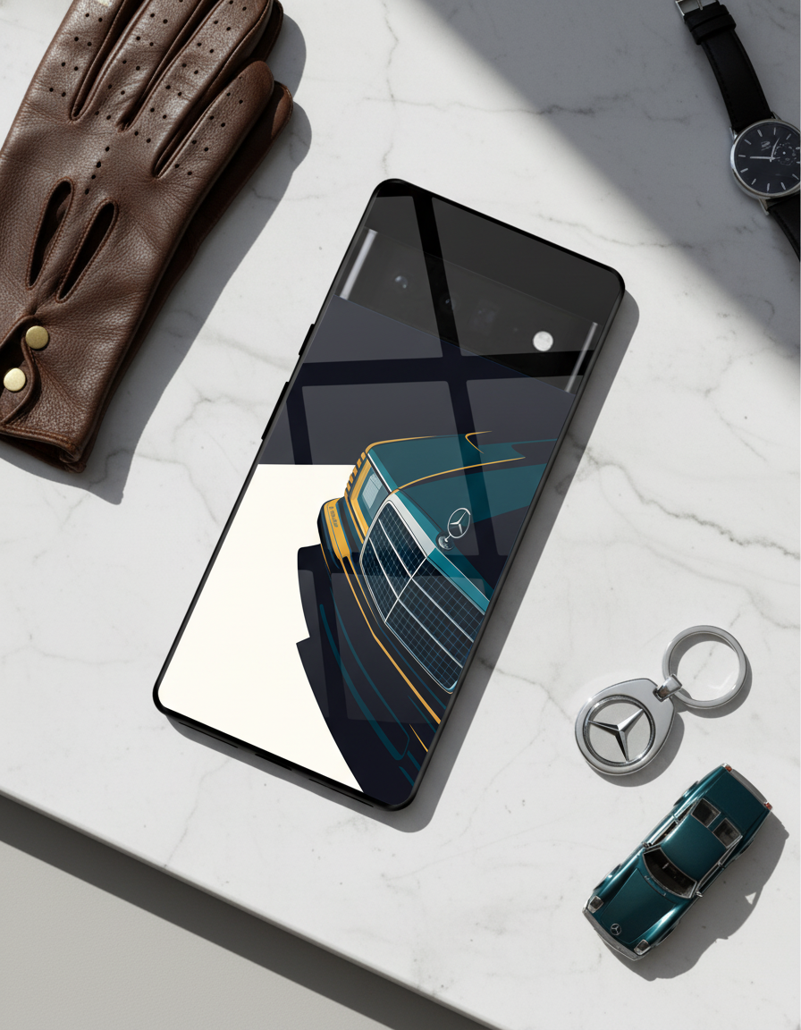 Minimal Car Sketch Premium Glass Back Cover For Google Pixel 7,8,9,10 Series