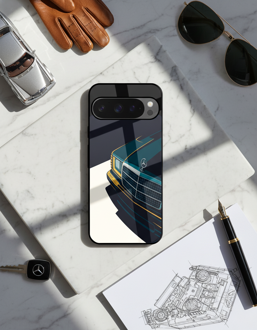 Minimal Car Sketch Premium Glass Back Cover For Google Pixel 7,8,9,10 Series